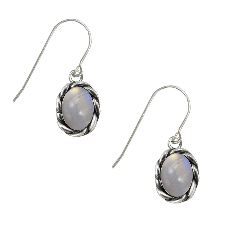 Sterling Silver Little Rainbow Moonstone Gemstone Drop Dangle Earrings